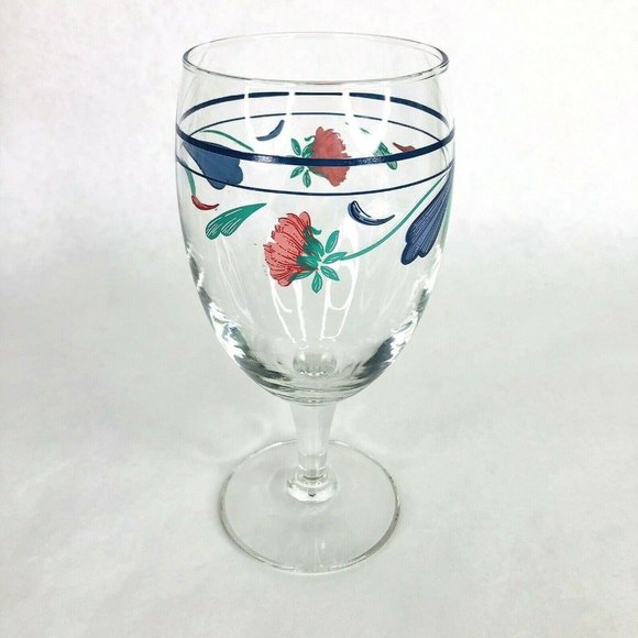 Lenox Poppies On Blue Iced Tea Glass Stemware 7" Hand Painted Beverage Drinkware - Picture 1 of 10